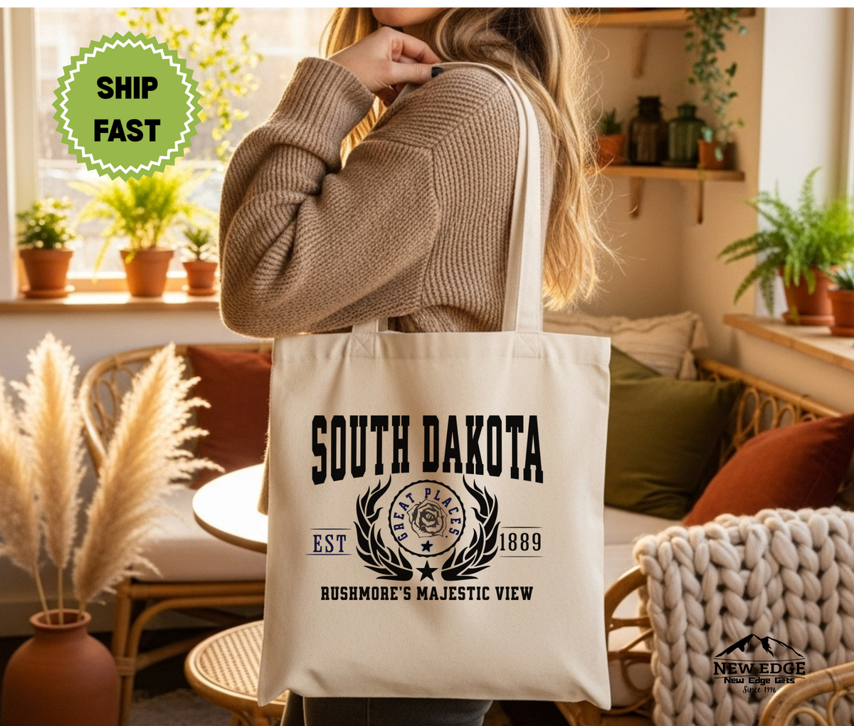 South Dakota State Rushmore’s Majestic View Cotton Canvas Tote Bag – Eco-Friendly Reusable Shopping Tote, Travel Gift & Mount Rushmore State Souvenir