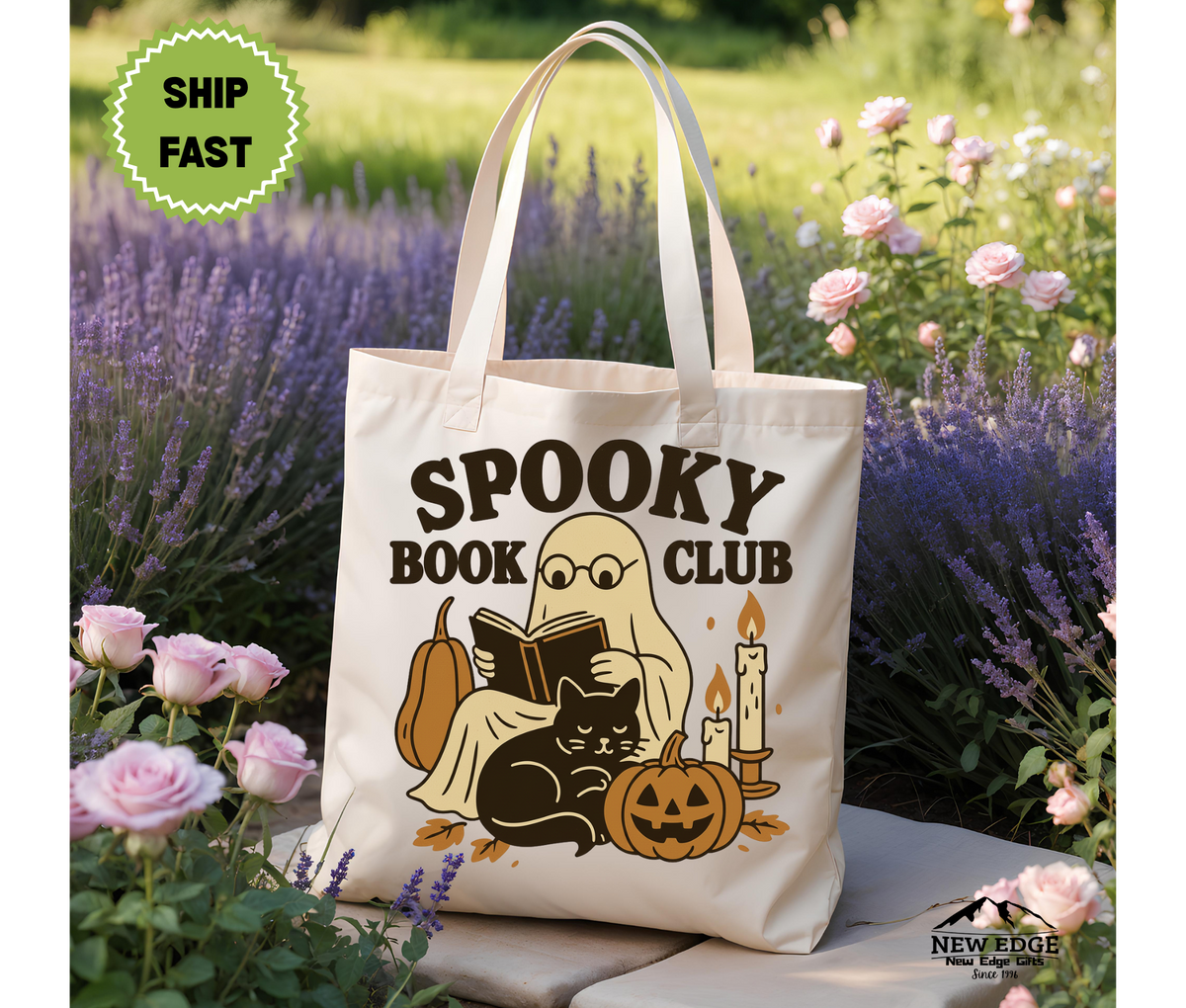 Spooky Book Club Halloween Tote Bag – Ghost Reading Book Cotton Canvas Bag, Funny Book Lover Gift, Fall Library Tote, Gothic Aesthetic Bag