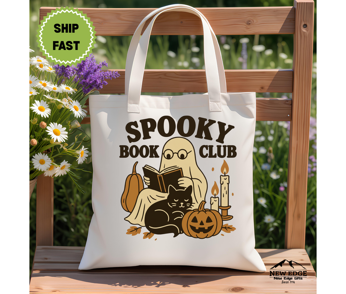 Spooky Book Club Halloween Tote Bag – Ghost Reading Book Cotton Canvas Bag, Funny Book Lover Gift, Fall Library Tote, Gothic Aesthetic Bag