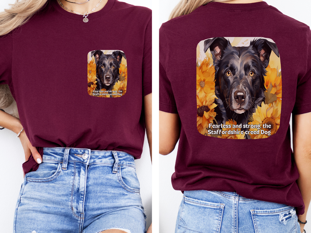 Staffordshire  Sunflower T-Shirt – 'Fearless and Strong, the Staffordshire Creed' – Front & Back Design – Powerful & Loyal Dog Lover Tee