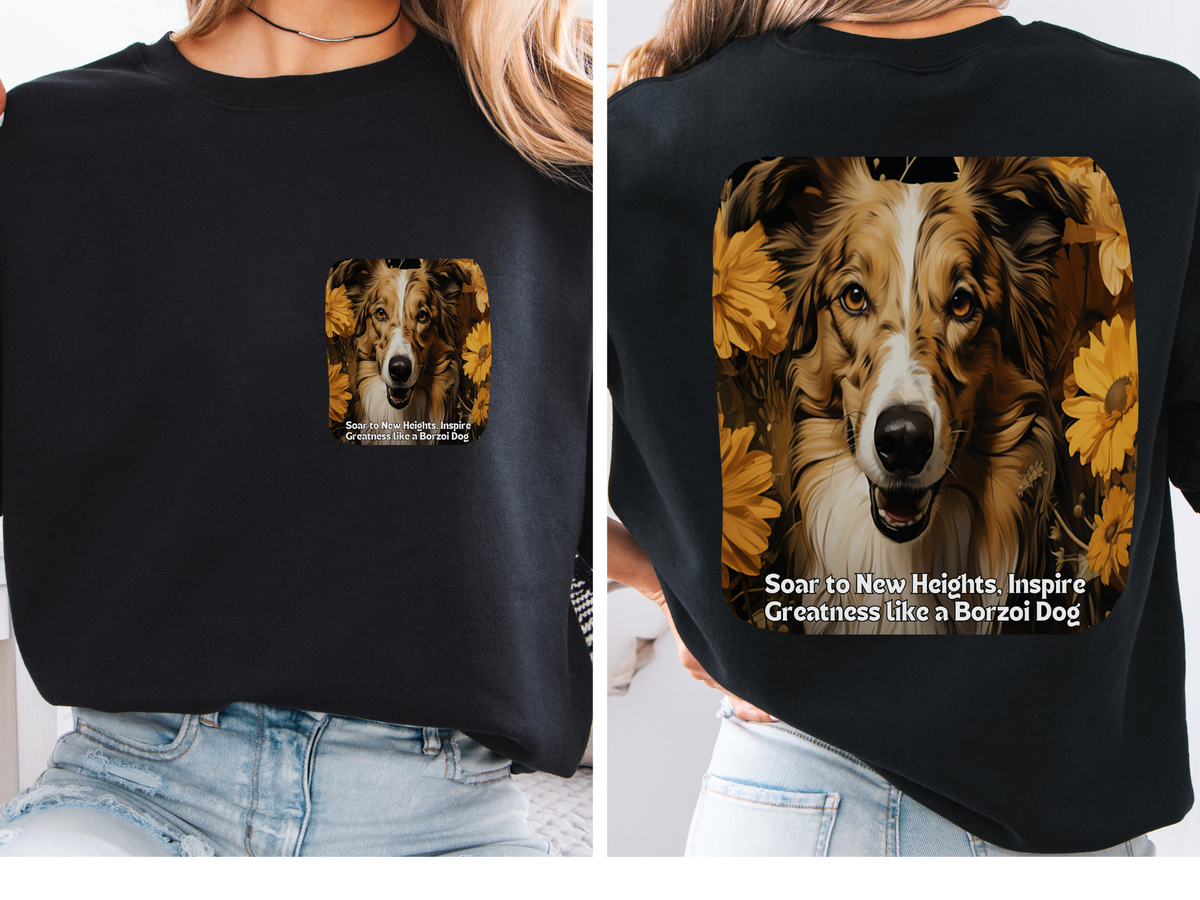 Sunflower Borzoi Dog Unisex Sweatshirt – Soar to New Heights, Inspire Greatness – Front & Back Design