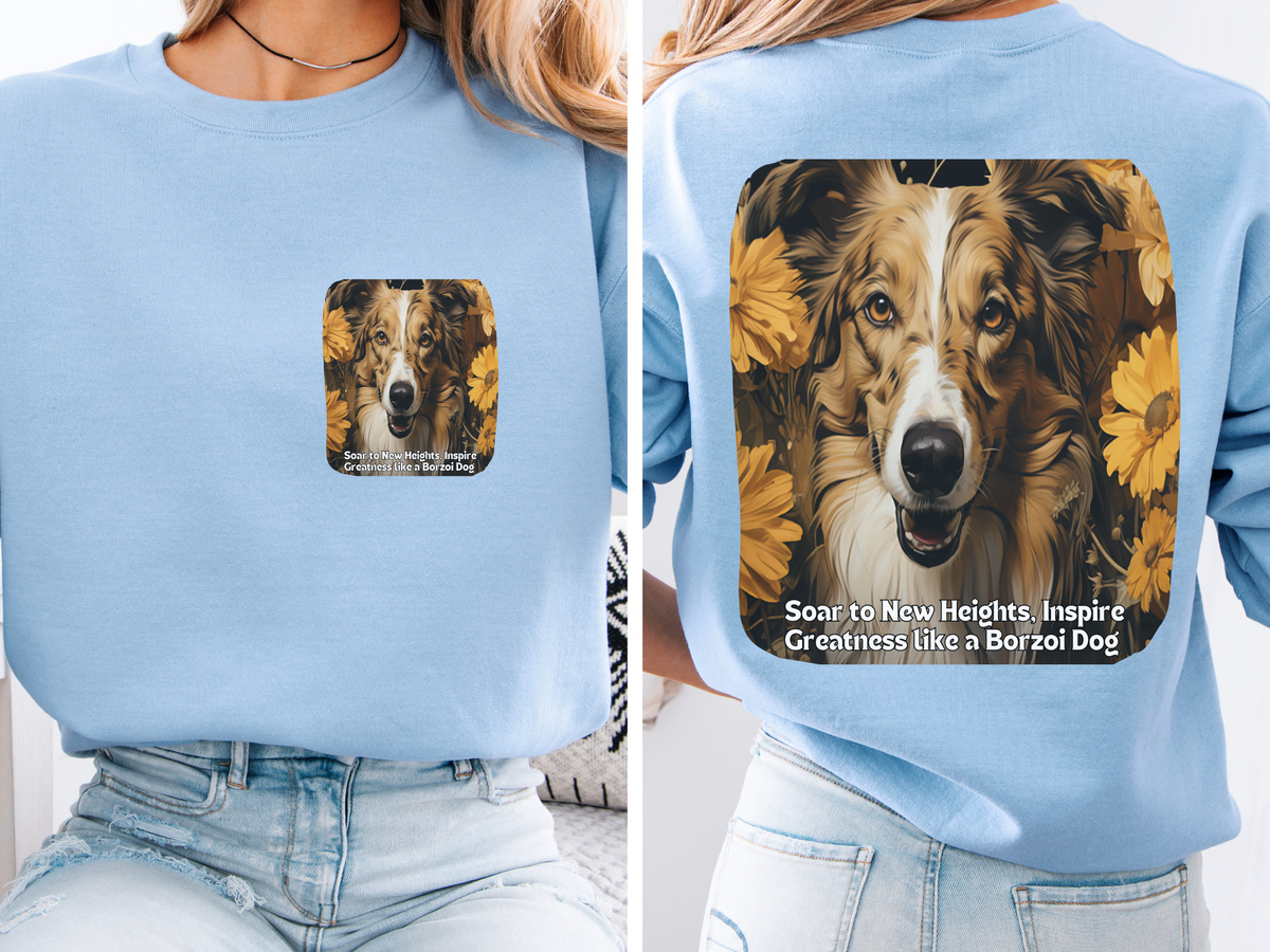 Sunflower Borzoi Dog Unisex Sweatshirt – Soar to New Heights, Inspire Greatness – Front & Back Design