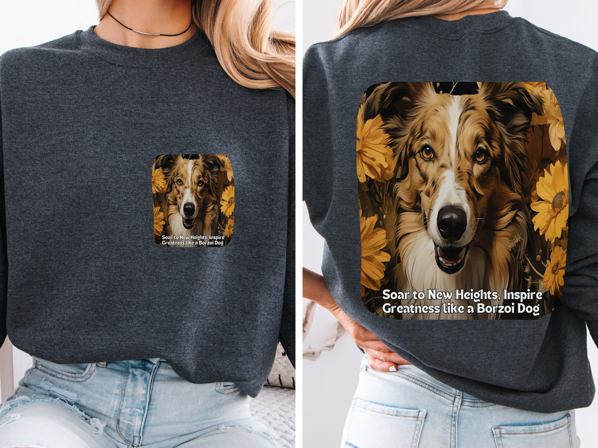 Sunflower Borzoi Dog Unisex Sweatshirt – Soar to New Heights, Inspire Greatness – Front & Back Design