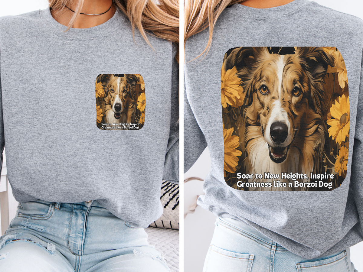 Sunflower Borzoi Dog Unisex Sweatshirt – Soar to New Heights, Inspire Greatness – Front & Back Design