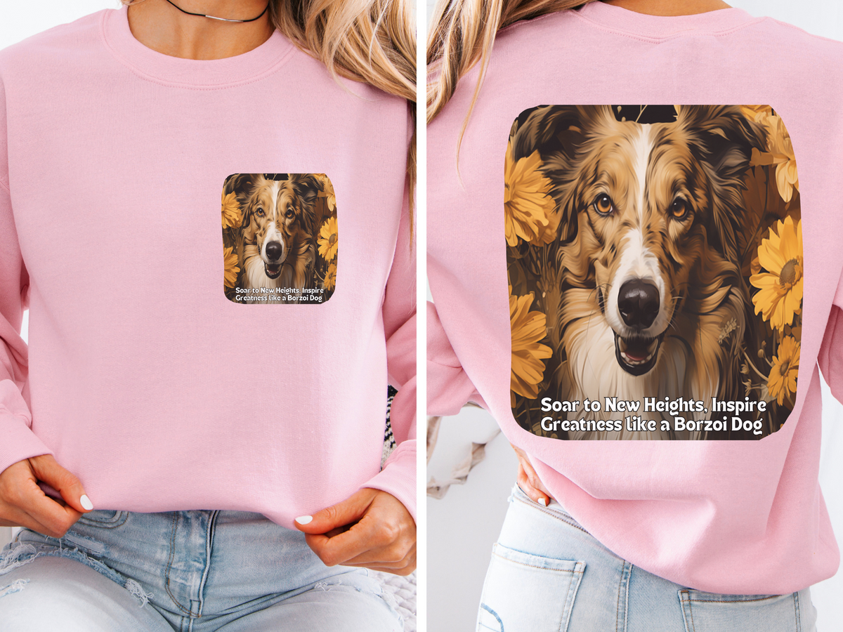 Sunflower Borzoi Dog Unisex Sweatshirt – Soar to New Heights, Inspire Greatness – Front & Back Design