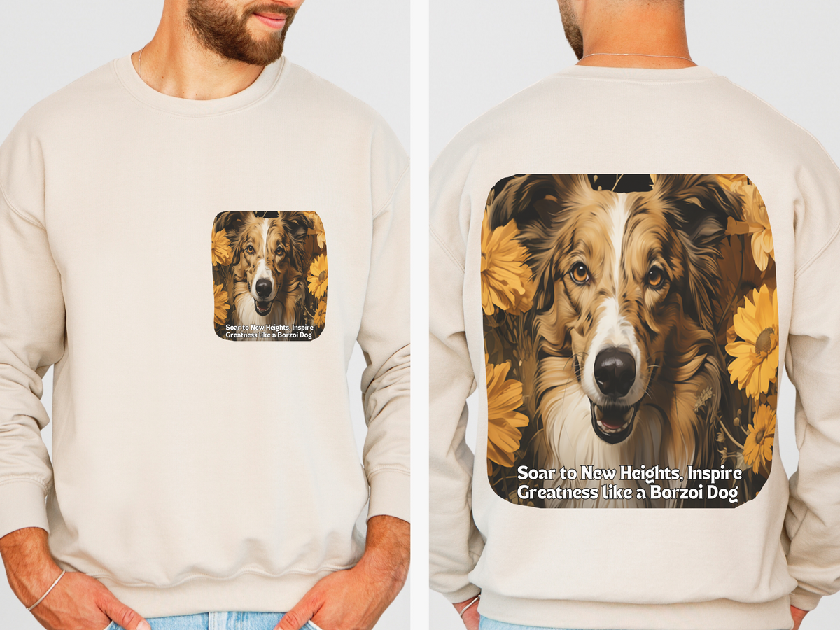 Sunflower Borzoi Dog Unisex Sweatshirt – Soar to New Heights, Inspire Greatness – Front & Back Design