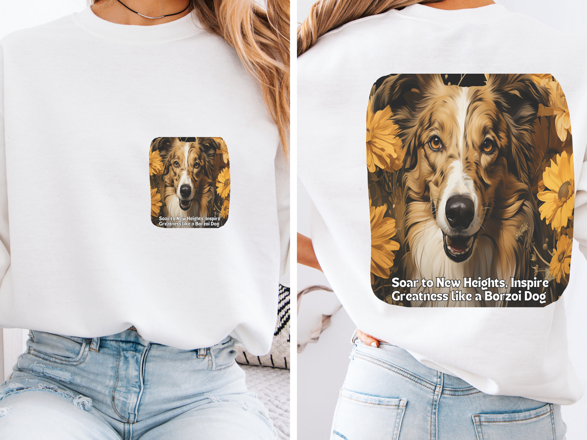 Sunflower Borzoi Dog Unisex Sweatshirt – Soar to New Heights, Inspire Greatness – Front & Back Design