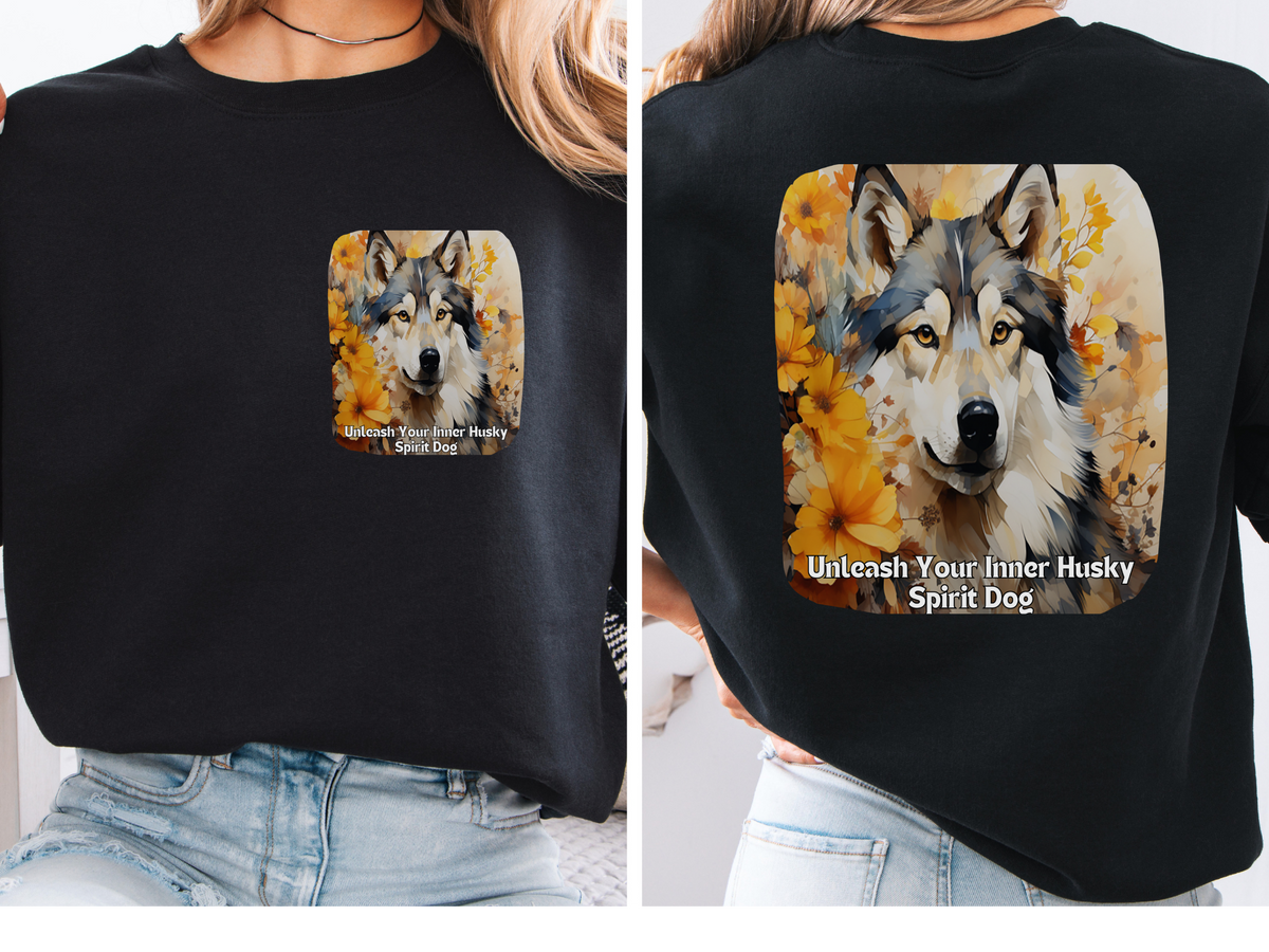 Sunflower & Husky Spirit Dog Sweatshirt – Unleash Your Inner Husky Spirit – Unisex Pullover Sweatshirt