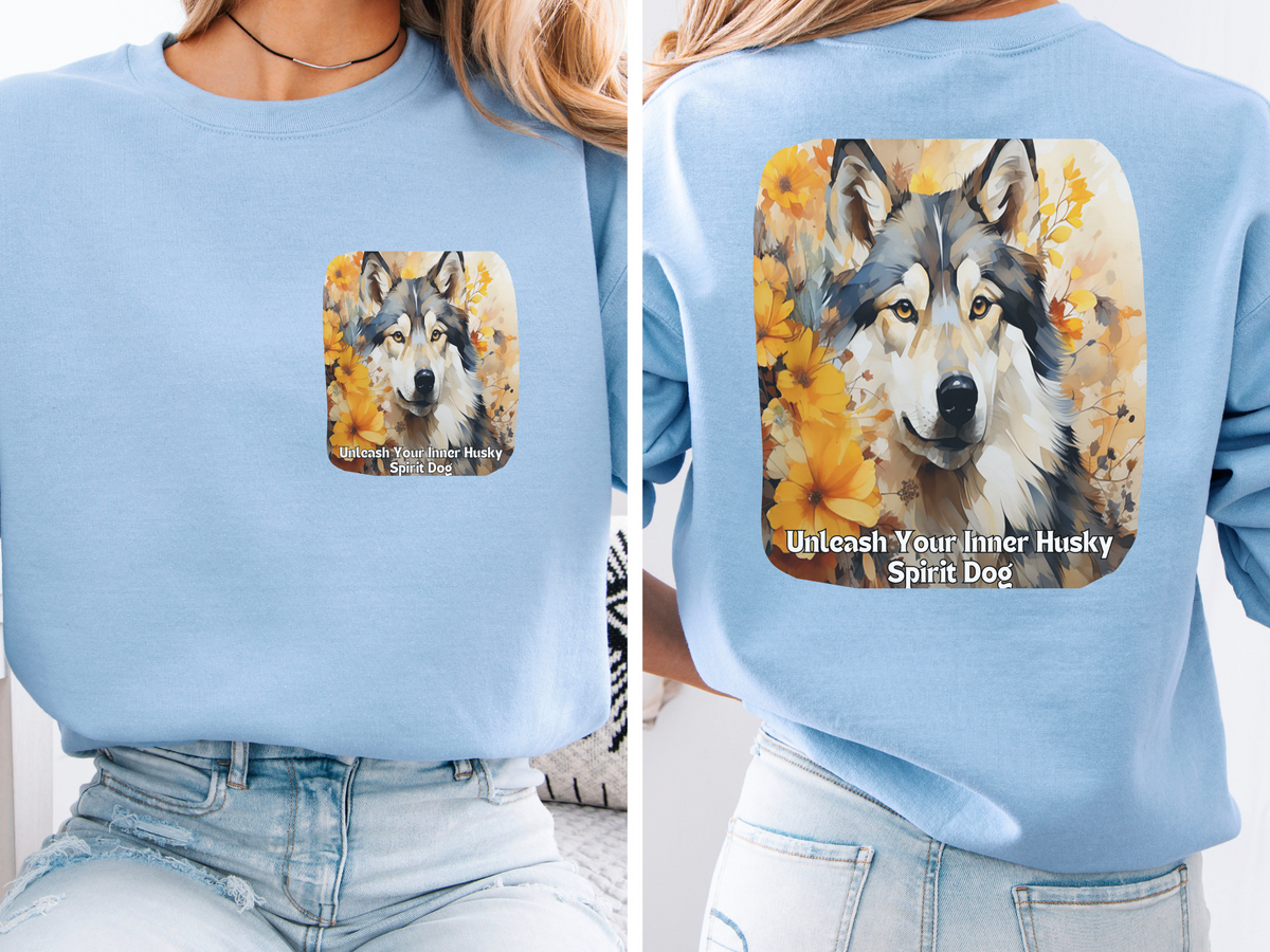 Sunflower & Husky Spirit Dog Sweatshirt – Unleash Your Inner Husky Spirit – Unisex Pullover Sweatshirt