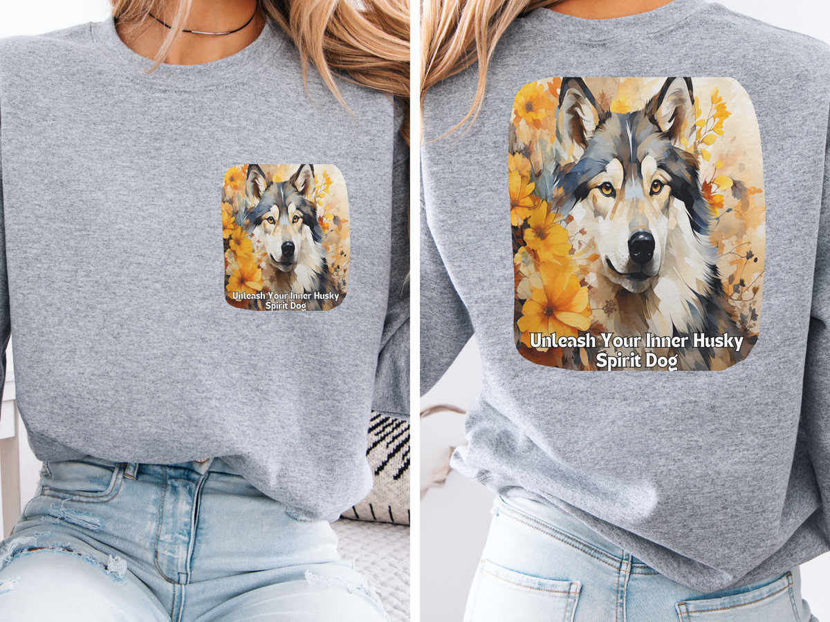 Sunflower & Husky Spirit Dog Sweatshirt – Unleash Your Inner Husky Spirit – Unisex Pullover Sweatshirt