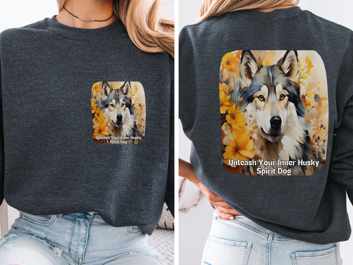 Sunflower & Husky Spirit Dog Sweatshirt – Unleash Your Inner Husky Spirit – Unisex Pullover Sweatshirt
