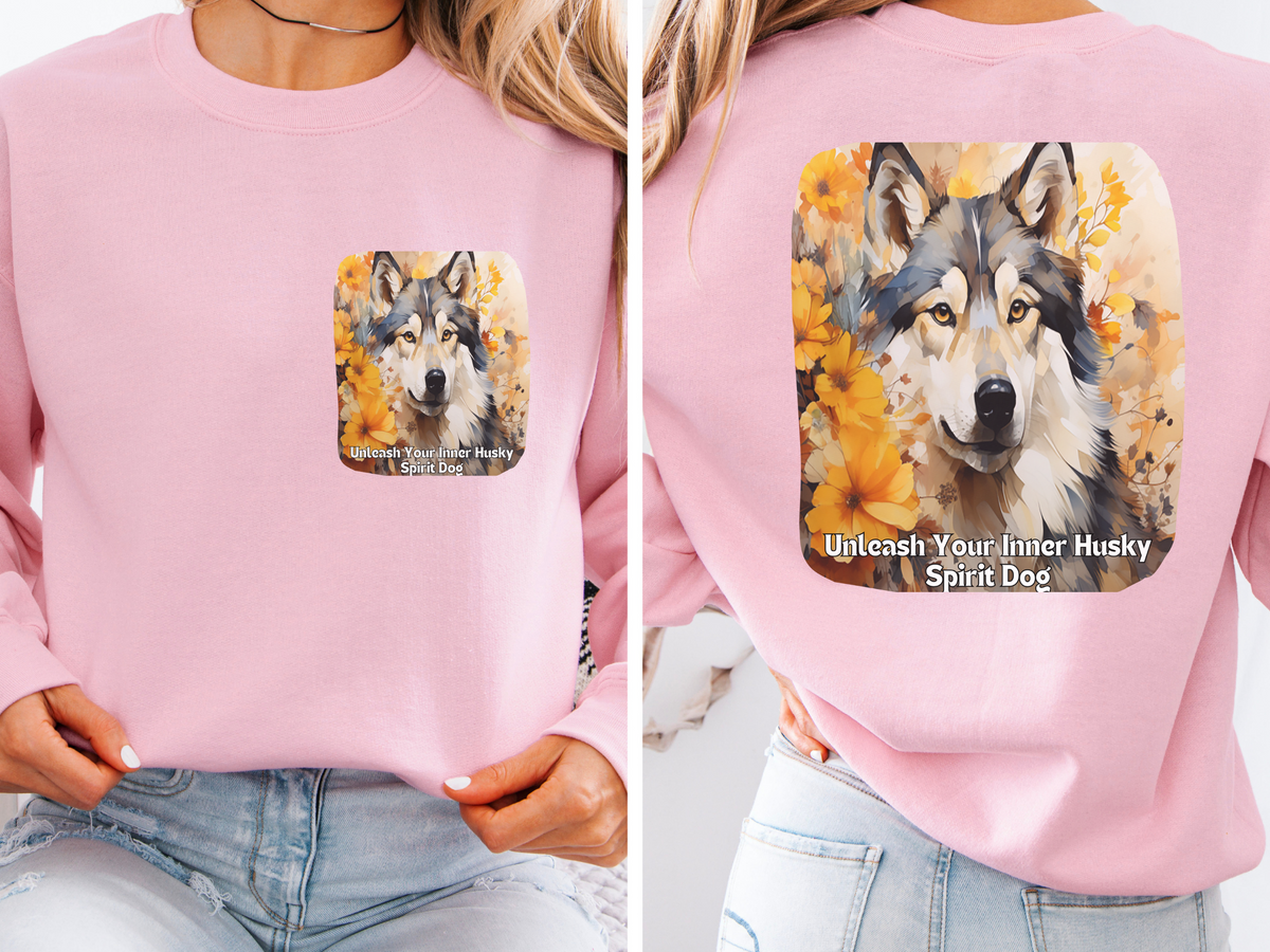 Sunflower & Husky Spirit Dog Sweatshirt – Unleash Your Inner Husky Spirit – Unisex Pullover Sweatshirt