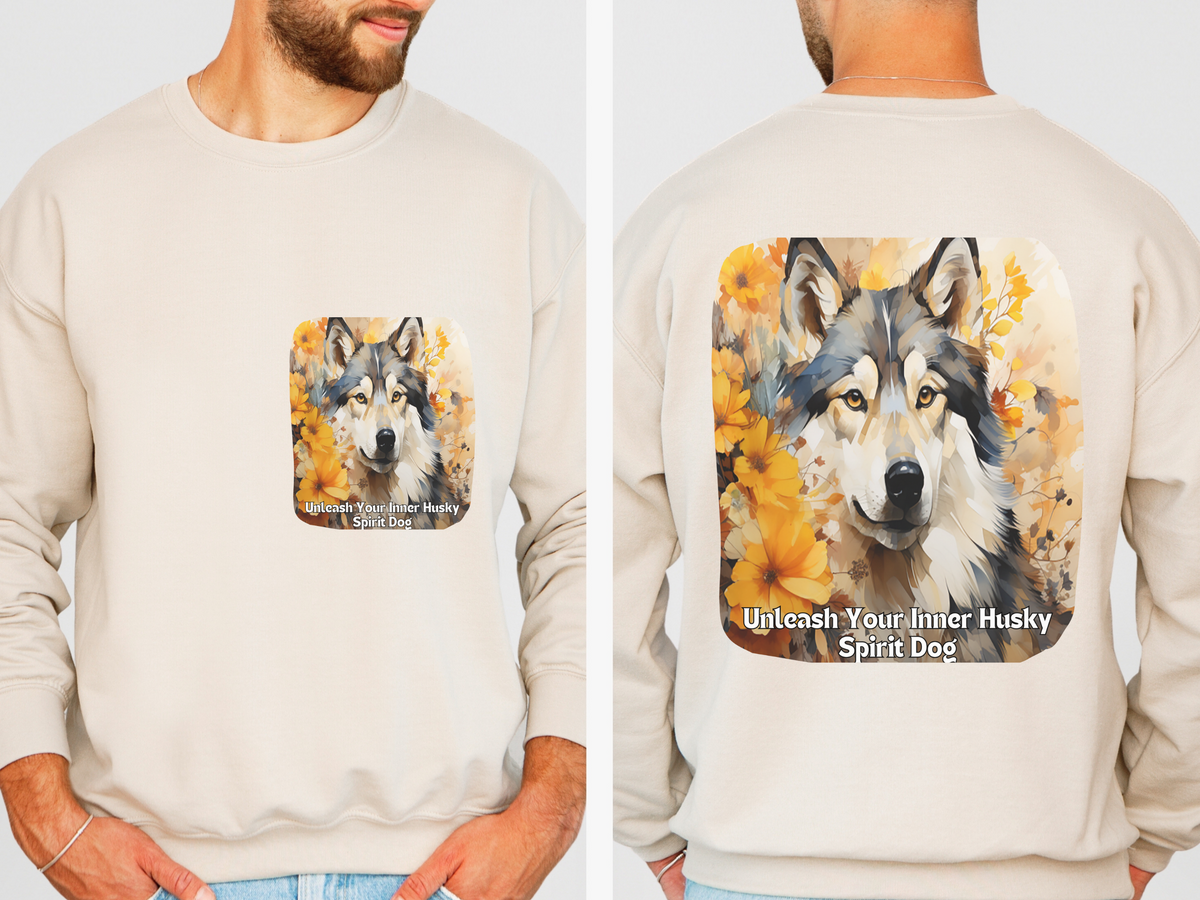 Sunflower & Husky Spirit Dog Sweatshirt – Unleash Your Inner Husky Spirit – Unisex Pullover Sweatshirt
