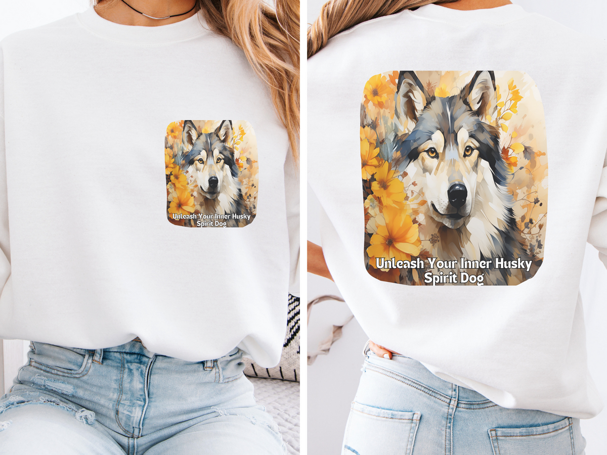 Sunflower & Husky Spirit Dog Sweatshirt – Unleash Your Inner Husky Spirit – Unisex Pullover Sweatshirt