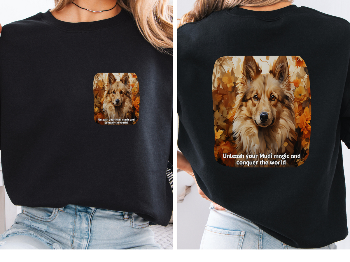 Sunflower & Mudi Dog Sweatshirt – Unleash Your Mudi Magic & Conquer the World – Unisex Pullover