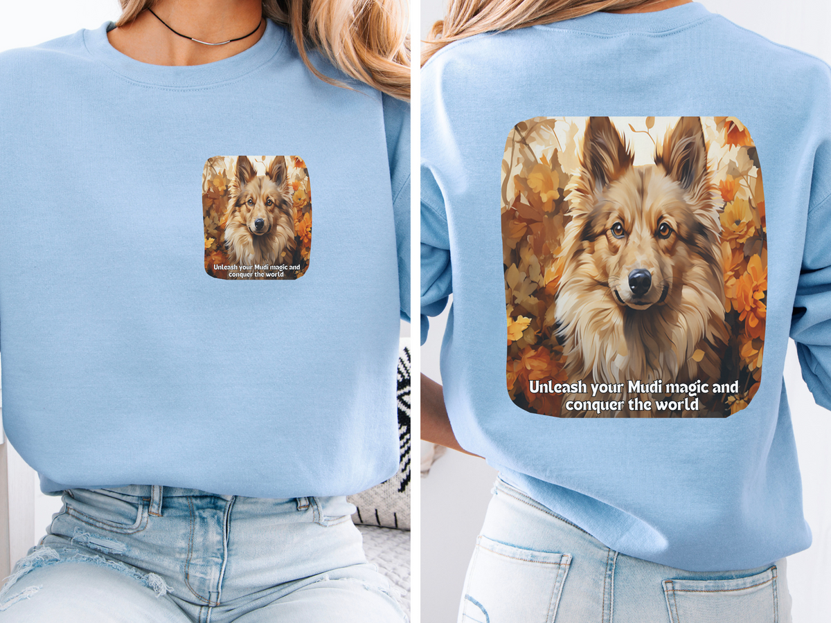 Sunflower & Mudi Dog Sweatshirt – Unleash Your Mudi Magic & Conquer the World – Unisex Pullover