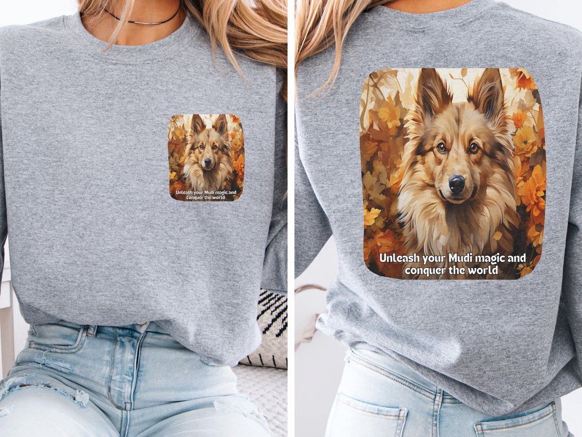 Sunflower & Mudi Dog Sweatshirt – Unleash Your Mudi Magic & Conquer the World – Unisex Pullover