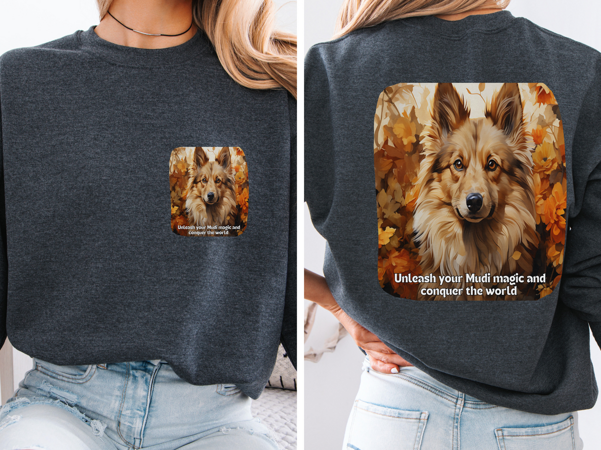 Sunflower & Mudi Dog Sweatshirt – Unleash Your Mudi Magic & Conquer the World – Unisex Pullover