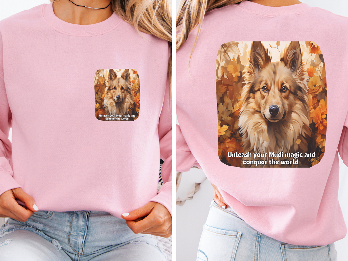 Sunflower & Mudi Dog Sweatshirt – Unleash Your Mudi Magic & Conquer the World – Unisex Pullover