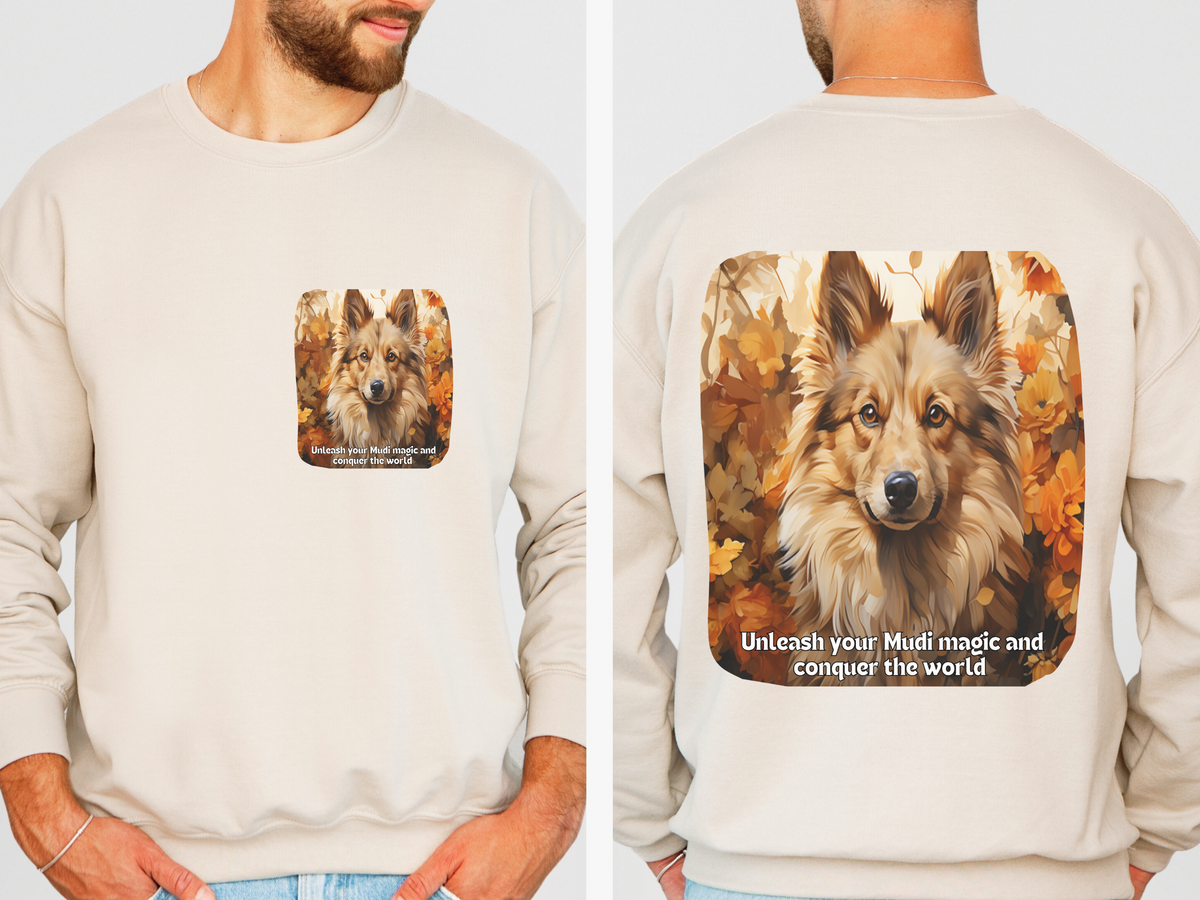 Sunflower & Mudi Dog Sweatshirt – Unleash Your Mudi Magic & Conquer the World – Unisex Pullover