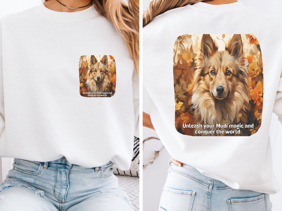 Sunflower & Mudi Dog Sweatshirt – Unleash Your Mudi Magic & Conquer the World – Unisex Pullover