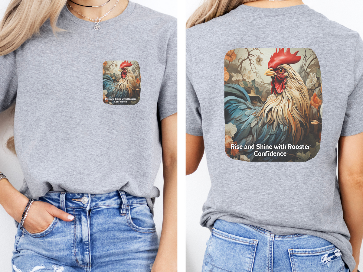 Sunflower Rooster Tee – 'Rise & Shine with Confidence' Front & Back Design