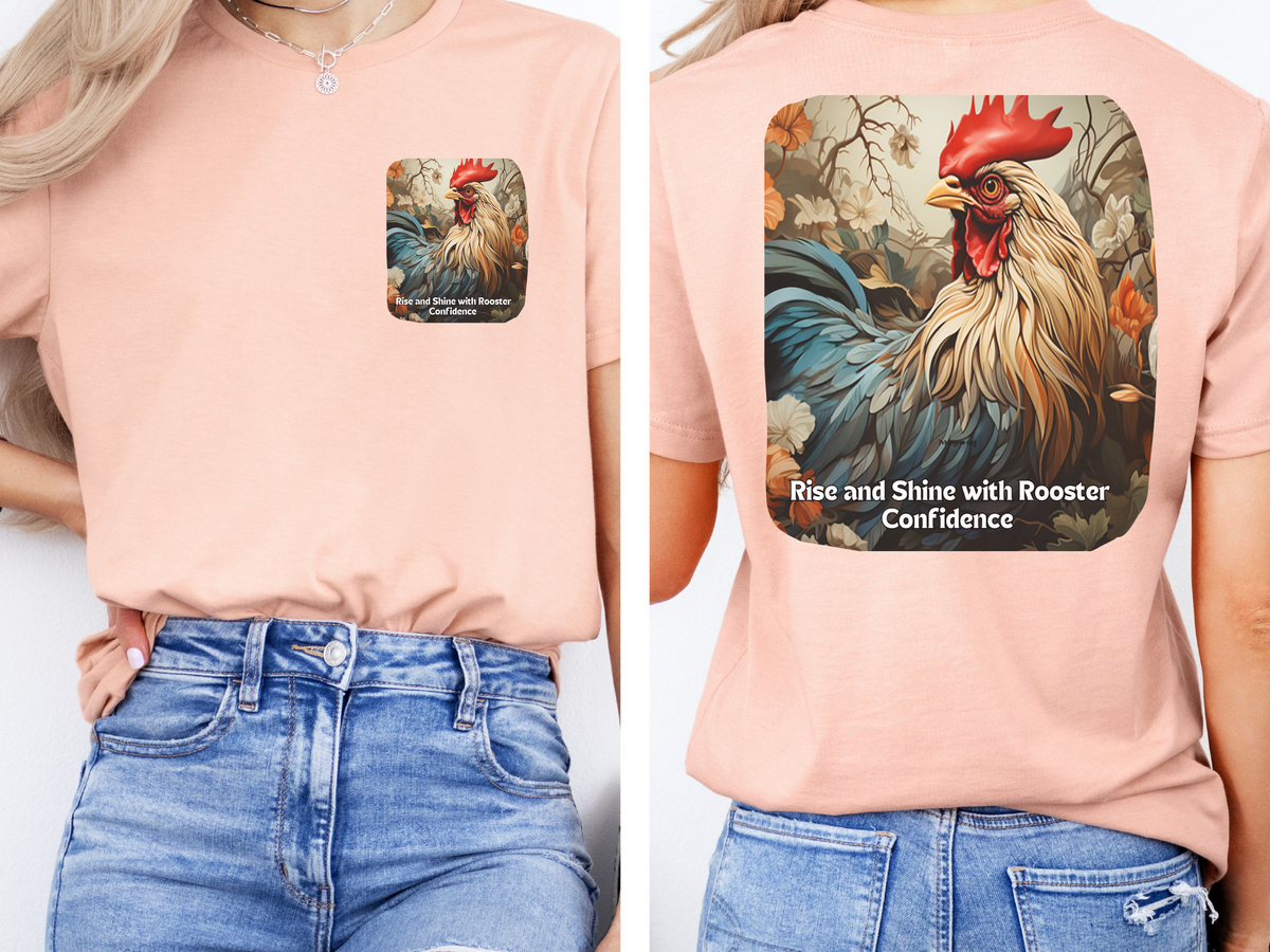 Sunflower Rooster Tee – 'Rise & Shine with Confidence' Front & Back Design
