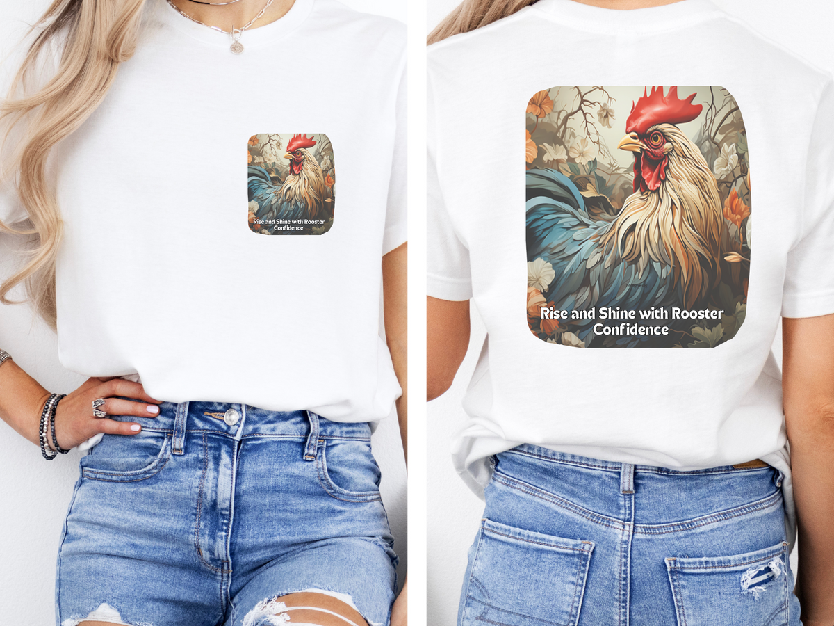 Sunflower Rooster Tee – 'Rise & Shine with Confidence' Front & Back Design