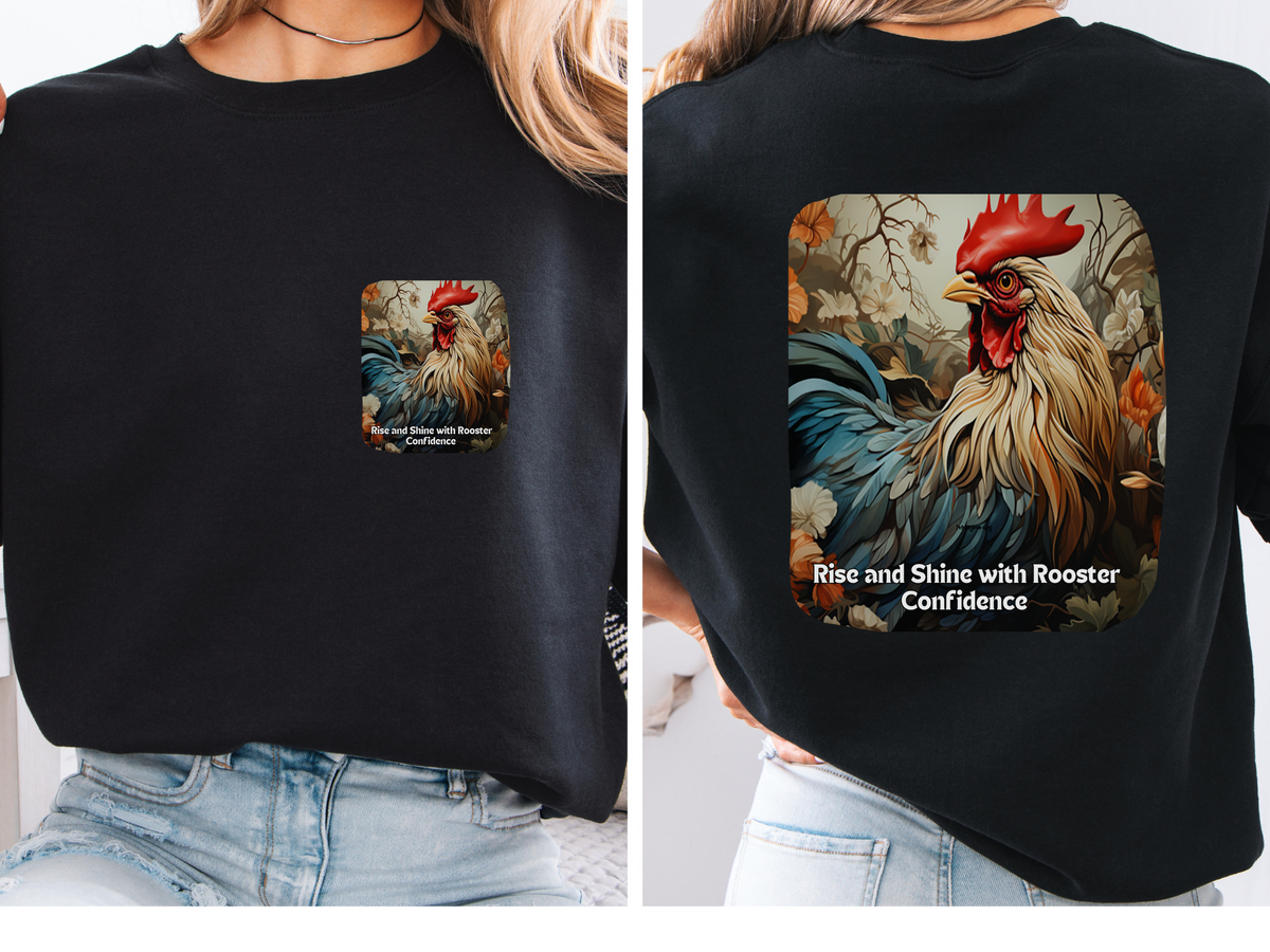Sunflower Rooster Unisex Sweatshirt - 'Rise & Shine with Rooster Confidence' - Front & Back Print Sweatshirt