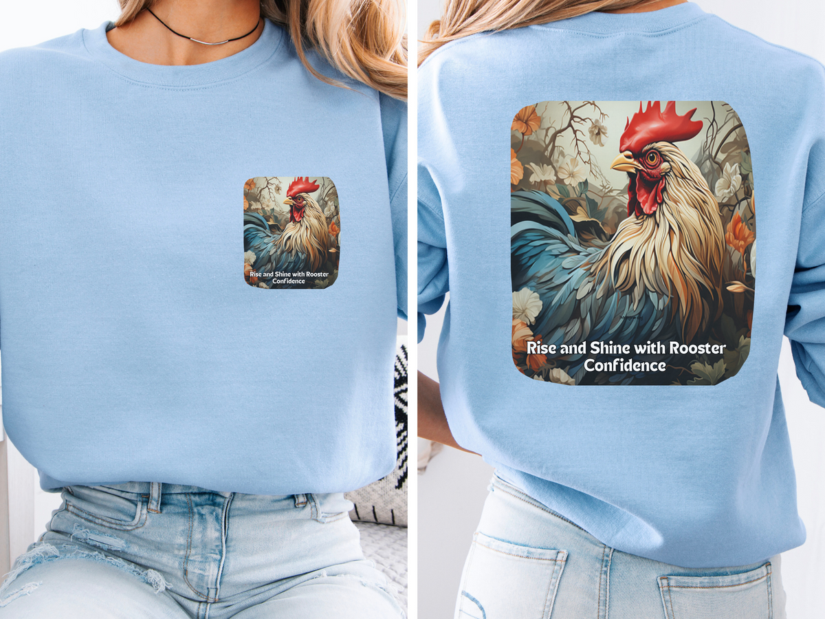 Sunflower Rooster Unisex Sweatshirt - 'Rise & Shine with Rooster Confidence' - Front & Back Print Sweatshirt