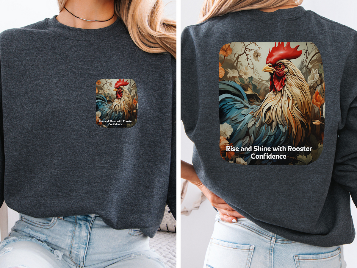 Sunflower Rooster Unisex Sweatshirt - 'Rise & Shine with Rooster Confidence' - Front & Back Print Sweatshirt