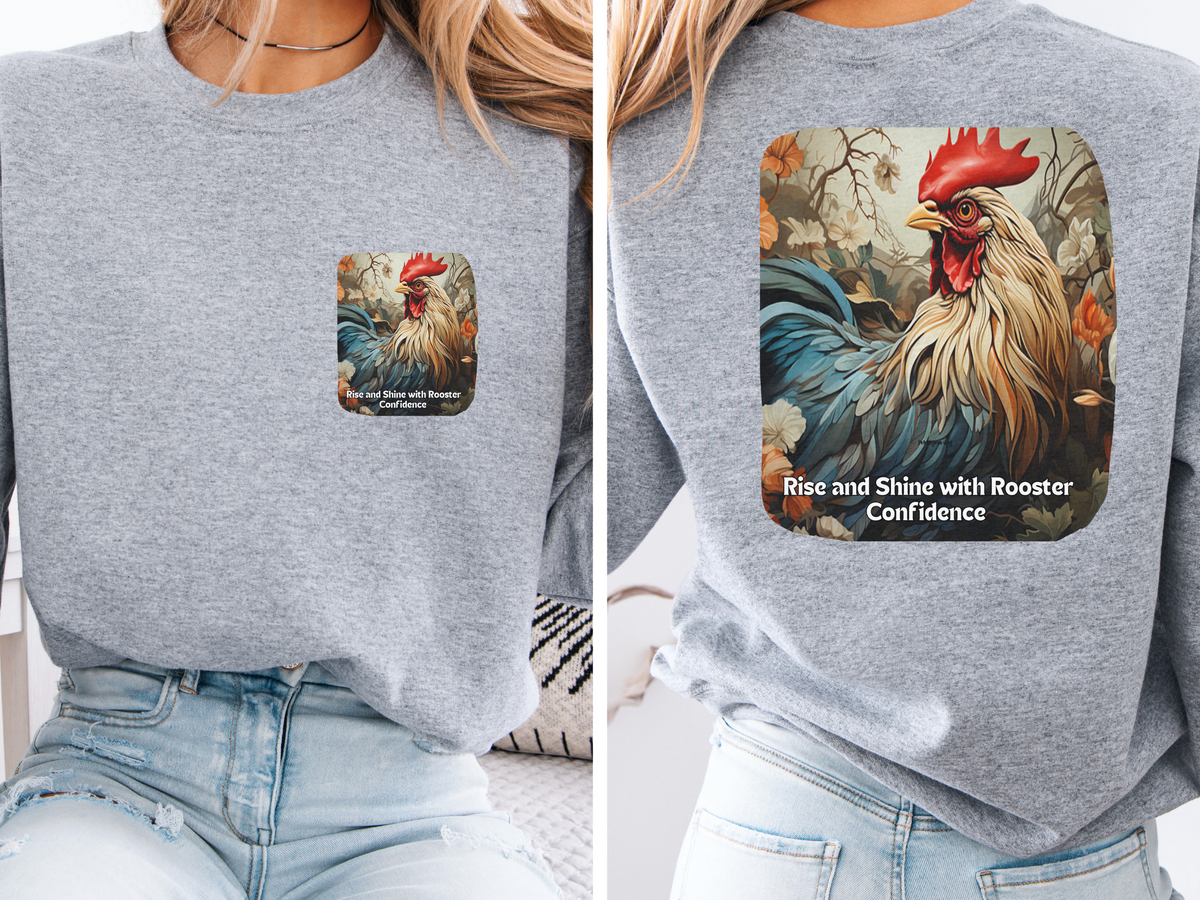 Sunflower Rooster Unisex Sweatshirt - 'Rise & Shine with Rooster Confidence' - Front & Back Print Sweatshirt
