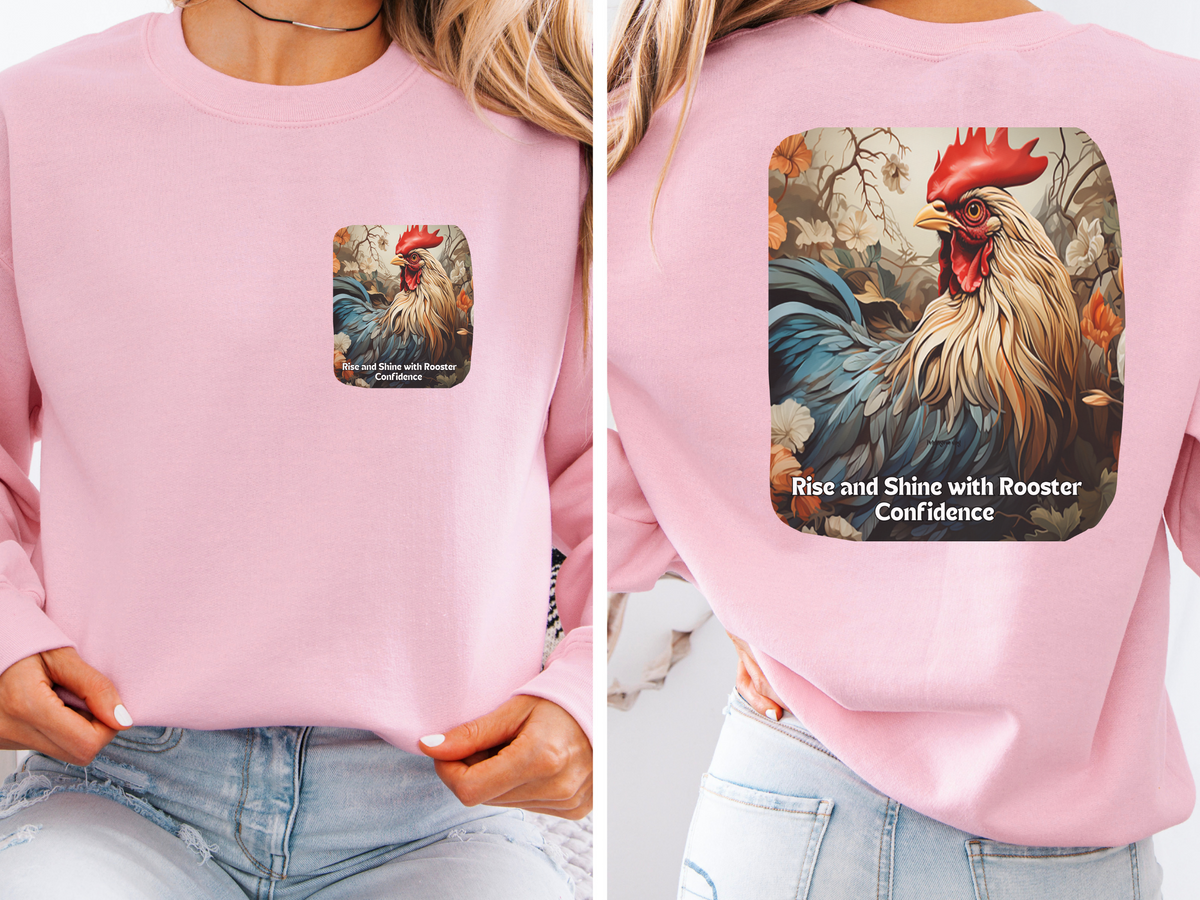 Sunflower Rooster Unisex Sweatshirt - 'Rise & Shine with Rooster Confidence' - Front & Back Print Sweatshirt