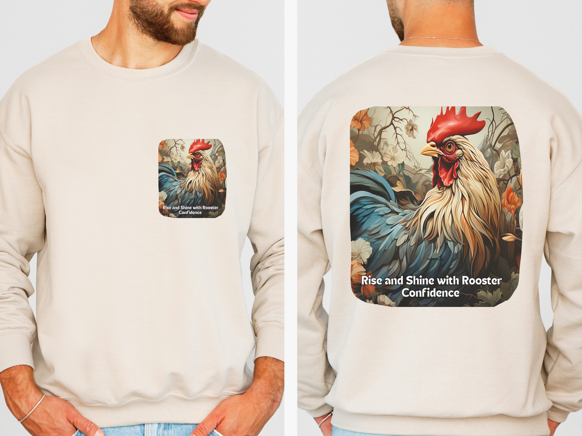 Sunflower Rooster Unisex Sweatshirt - 'Rise & Shine with Rooster Confidence' - Front & Back Print Sweatshirt