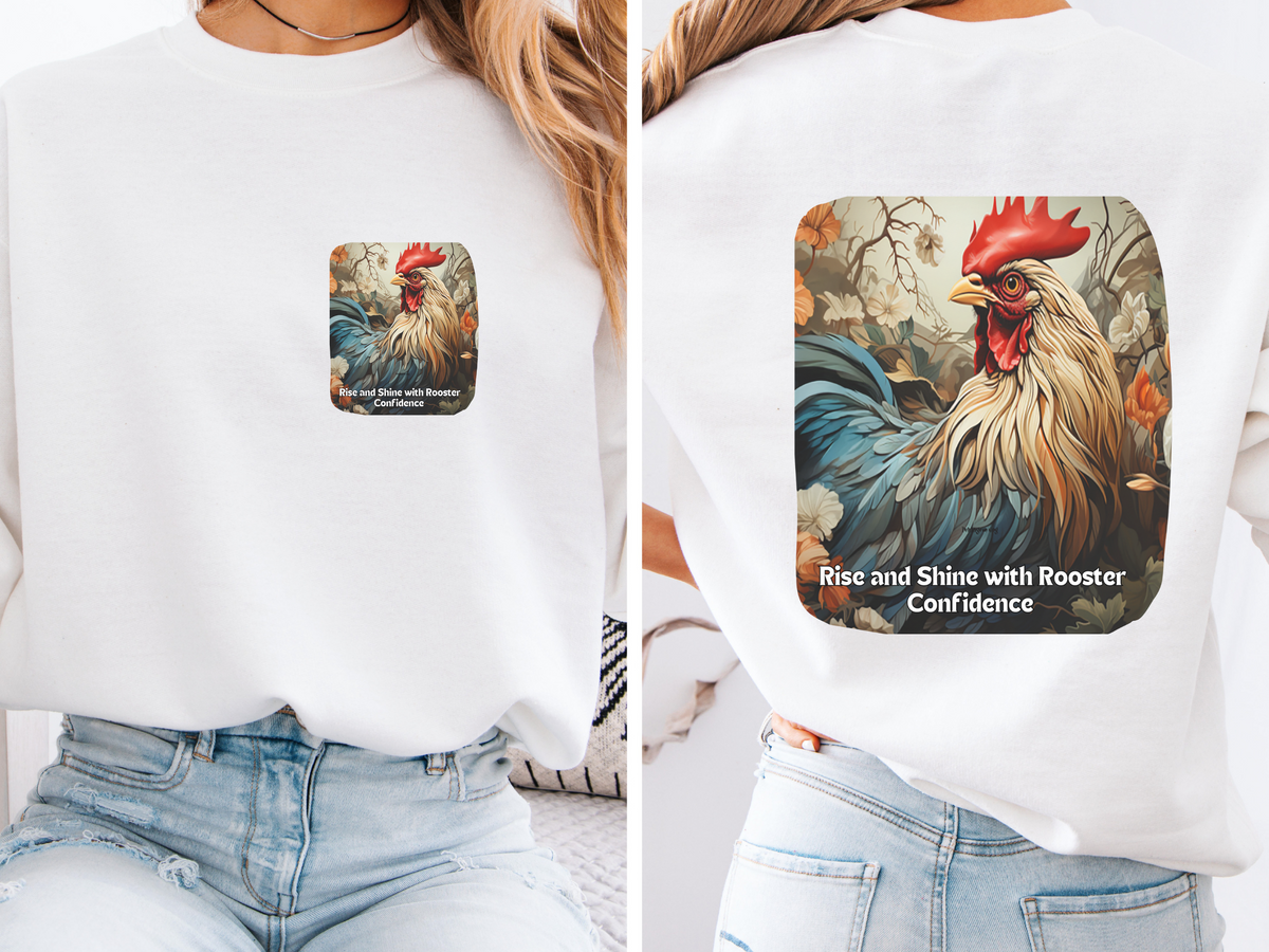 Sunflower Rooster Unisex Sweatshirt - 'Rise & Shine with Rooster Confidence' - Front & Back Print Sweatshirt