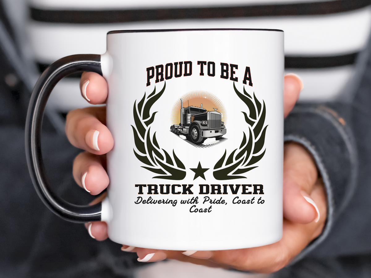 Proud to Be a Truck Driver Accent Ceramic Coffee Mug – “Delivering with Pride, Coast to Coast” – CDL Driver Gift by New Edge Gifts and Novelties
