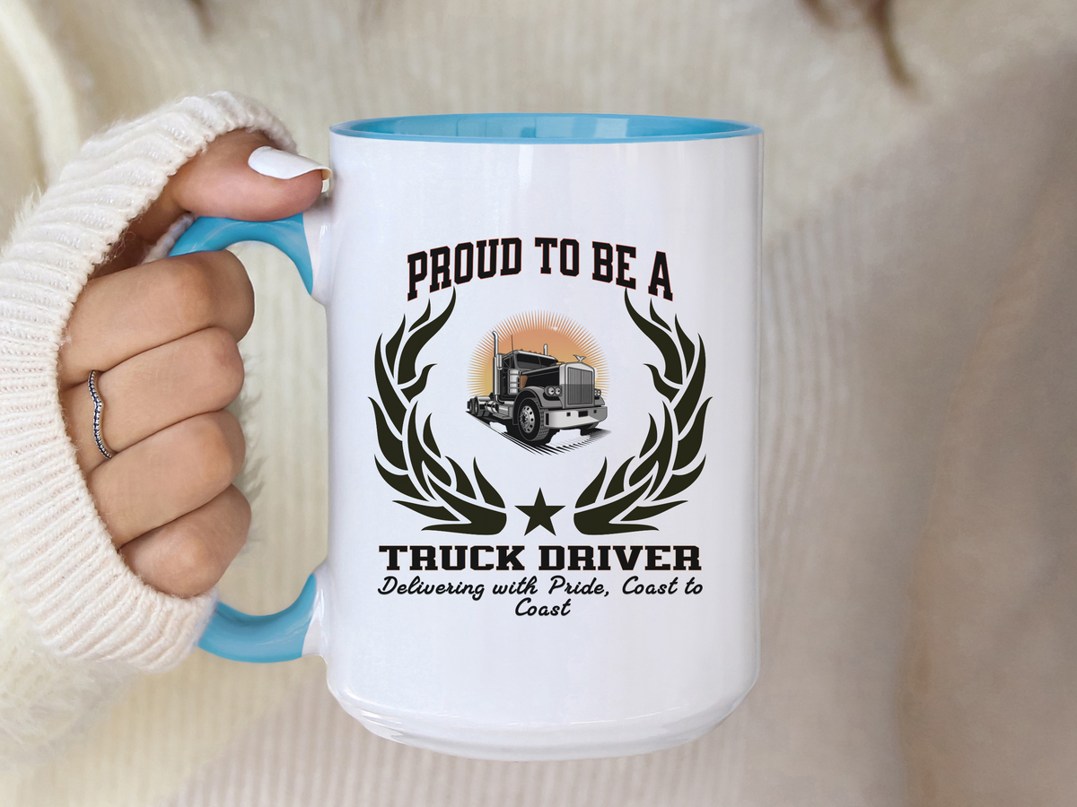 Proud to Be a Truck Driver Accent Ceramic Coffee Mug – “Delivering with Pride, Coast to Coast” – CDL Driver Gift by New Edge Gifts and Novelties