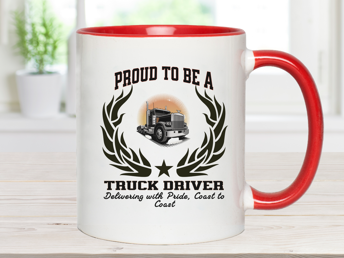 Proud to Be a Truck Driver Accent Ceramic Coffee Mug – “Delivering with Pride, Coast to Coast” – CDL Driver Gift by New Edge Gifts and Novelties