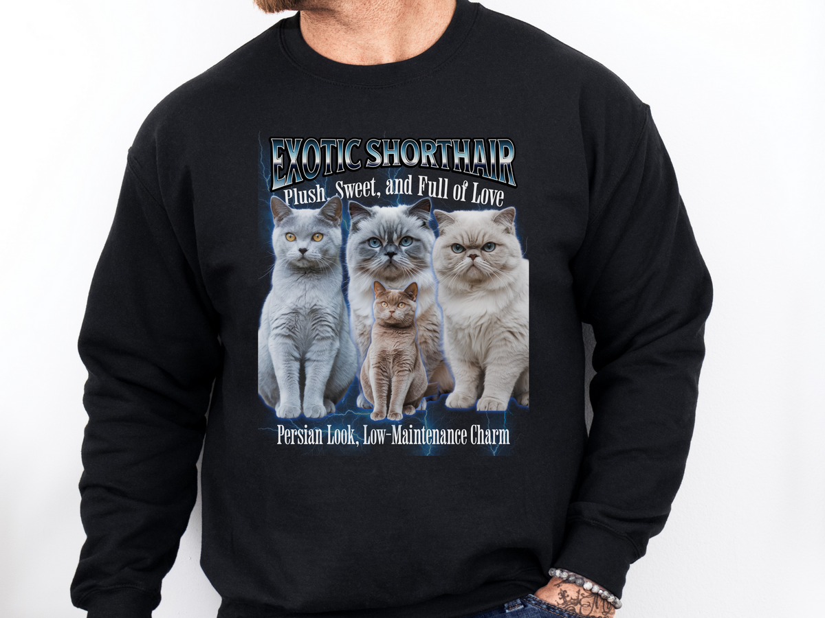 Unisex Exotic Shorthair Cat Bootleg Collage Sweatshirt – “Exotic Shorthair Cat” Retro Cozy Cat Lover Pullover
