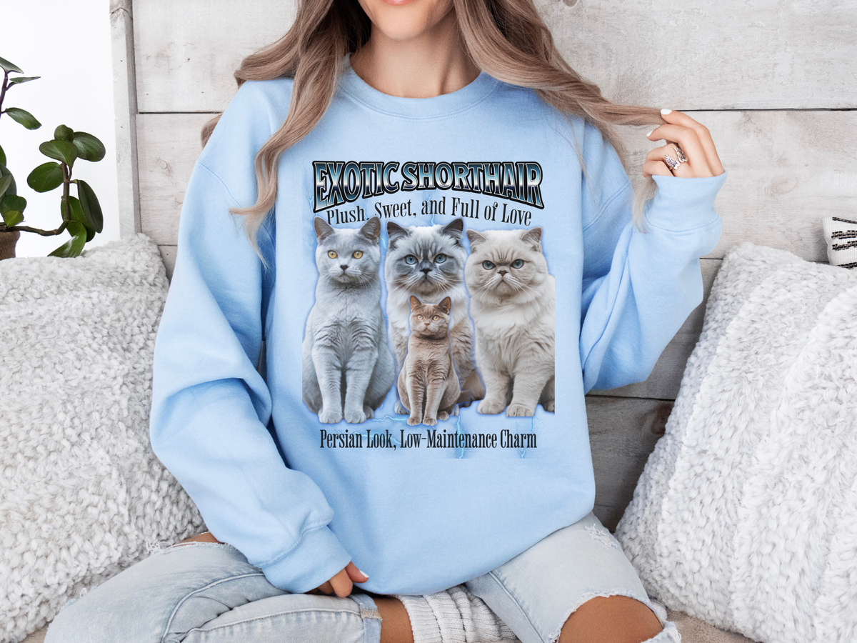 Unisex Exotic Shorthair Cat Bootleg Collage Sweatshirt – “Exotic Shorthair Cat” Retro Cozy Cat Lover Pullover
