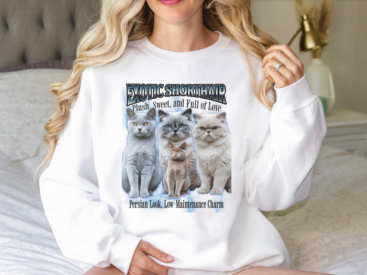 Unisex Exotic Shorthair Cat Bootleg Collage Sweatshirt – “Exotic Shorthair Cat” Retro Cozy Cat Lover Pullover