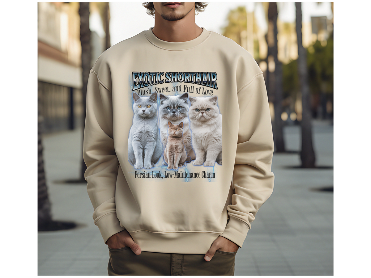 Unisex Exotic Shorthair Cat Bootleg Collage Sweatshirt – “Exotic Shorthair Cat” Retro Cozy Cat Lover Pullover