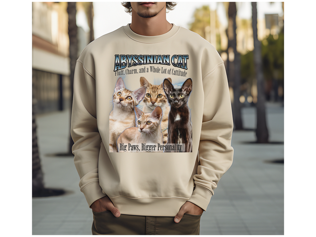 Unisex Abyssinian Cat Bootleg Collage Sweatshirt – “Fluff, Charm, and a Whole Lot of Cattitude” Retro Feline Streetwear