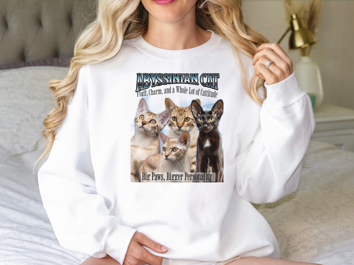Unisex Abyssinian Cat Bootleg Collage Sweatshirt – “Fluff, Charm, and a Whole Lot of Cattitude” Retro Feline Streetwear