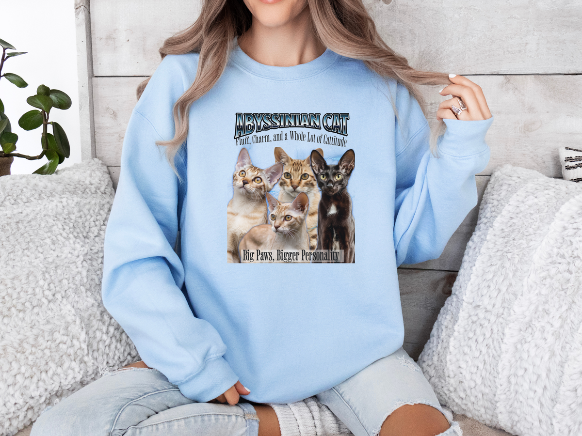 Unisex Abyssinian Cat Bootleg Collage Sweatshirt – “Fluff, Charm, and a Whole Lot of Cattitude” Retro Feline Streetwear