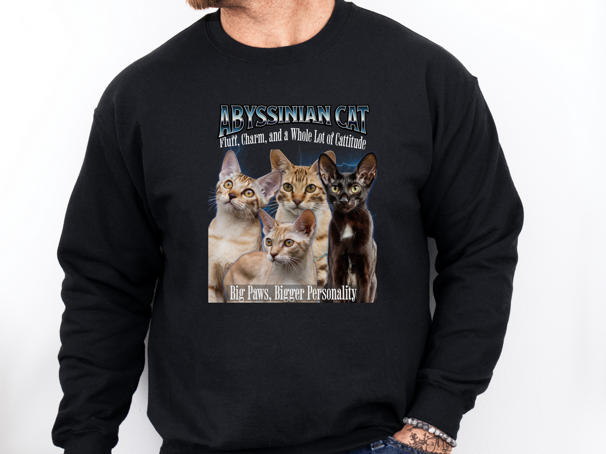 Unisex Abyssinian Cat Bootleg Collage Sweatshirt – “Fluff, Charm, and a Whole Lot of Cattitude” Retro Feline Streetwear