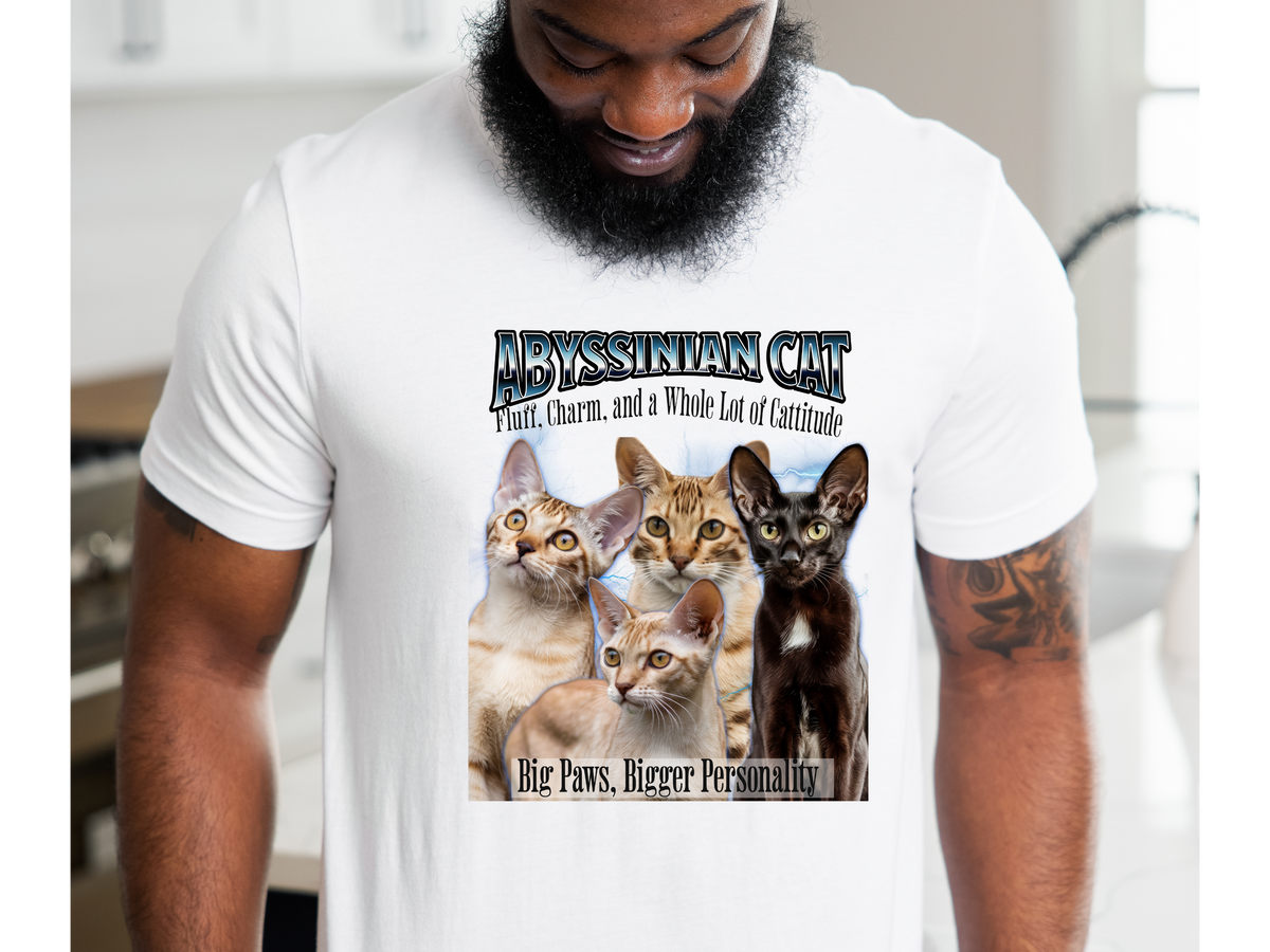 Unisex Abyssinian Cat Bootleg Collage T-Shirt – “Fluff, Charm, and a Whole Lot of Cattitude” Graphic Tee