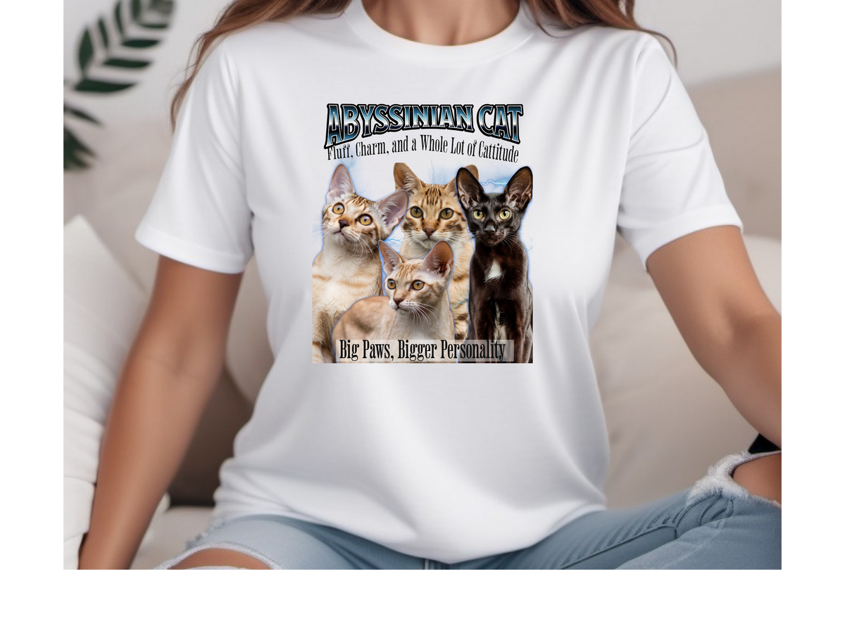 Unisex Abyssinian Cat Bootleg Collage T-Shirt – “Fluff, Charm, and a Whole Lot of Cattitude” Graphic Tee