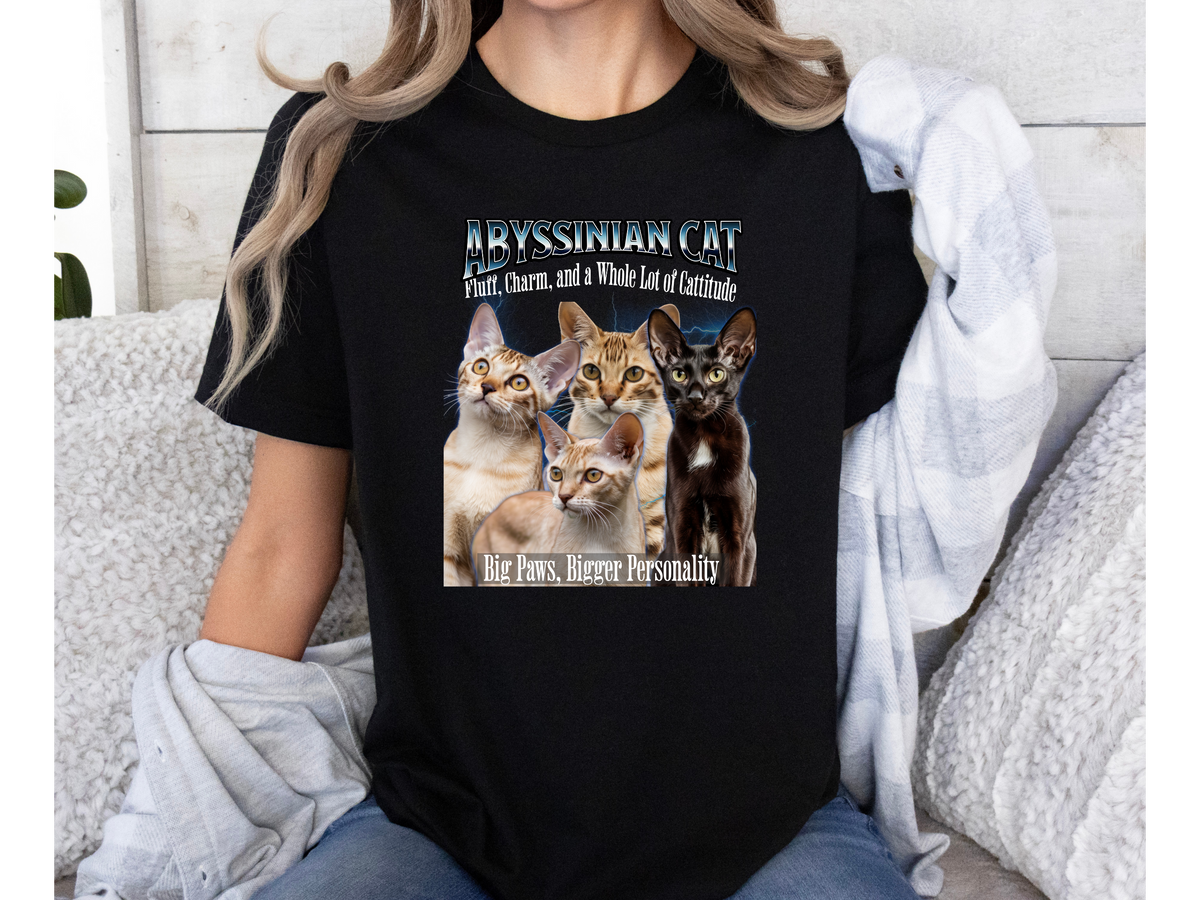 Unisex Abyssinian Cat Bootleg Collage T-Shirt – “Fluff, Charm, and a Whole Lot of Cattitude” Graphic Tee