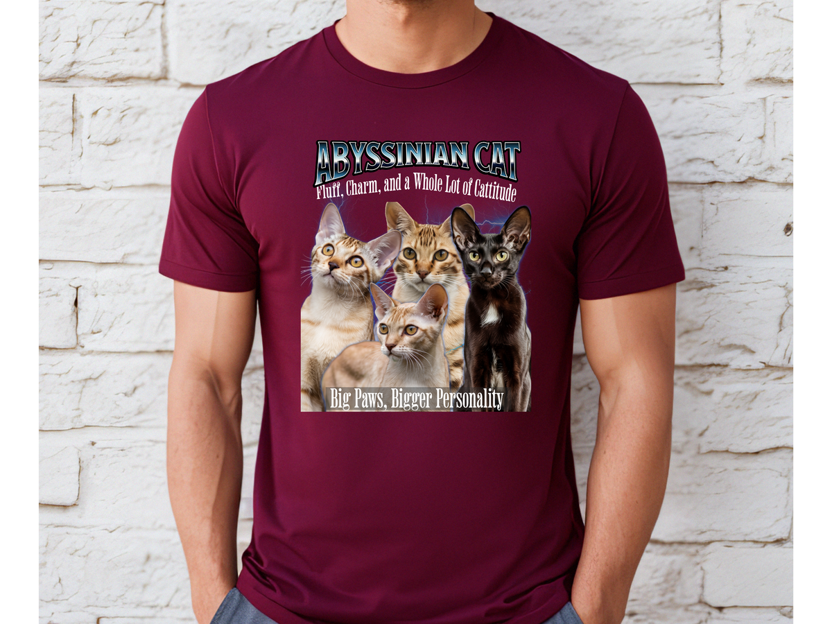 Unisex Abyssinian Cat Bootleg Collage T-Shirt – “Fluff, Charm, and a Whole Lot of Cattitude” Graphic Tee